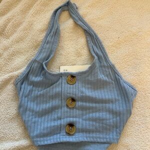 ROMWE Blue Halter Top with Button Detail